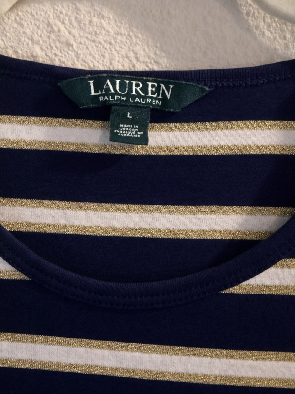 LAUREN Ralph Lauren Navy, White & Gold Striped Short Sleeve Tee - Picture 4 of 4